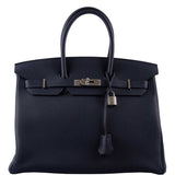 Hermes Birkin 35 HSS Blue Nuit Outside & Gris Etain Inside Togo Palladium Hardware - 2020, Y