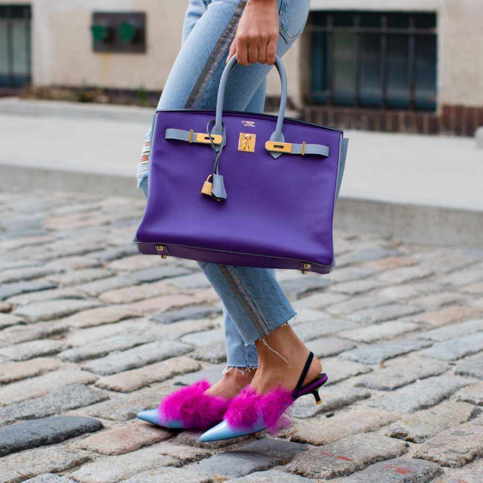 Hermes Birkin 35 HSS Crocus And Blue Lin Epsom Gold Hardware