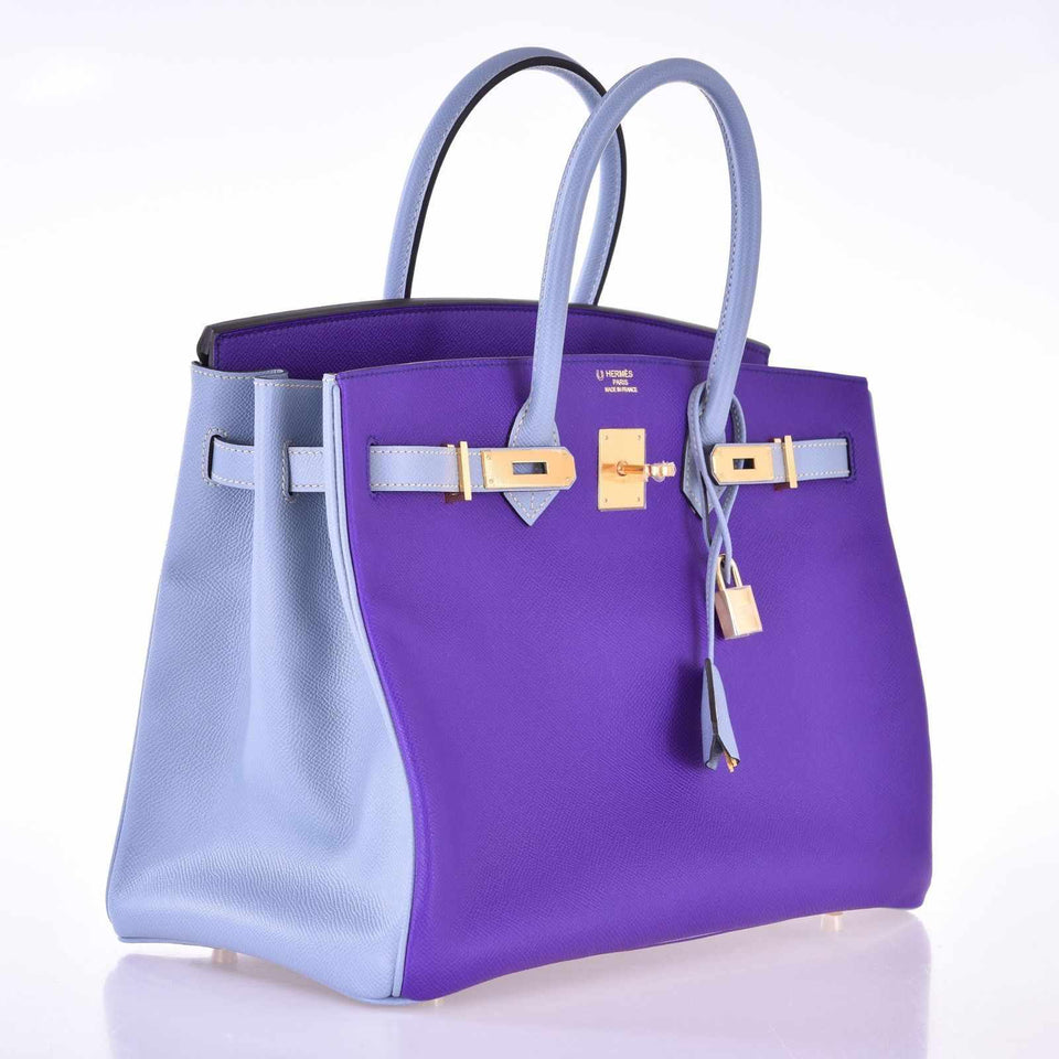 Hermes Birkin 35 HSS Crocus And Blue Lin Epsom Gold Hardware