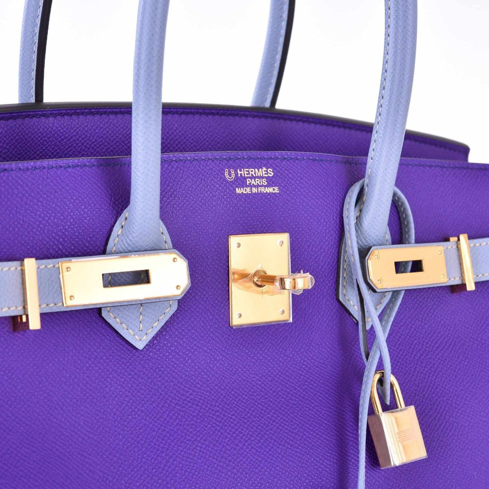 Hermes Birkin 35 HSS Crocus And Blue Lin Epsom Gold Hardware