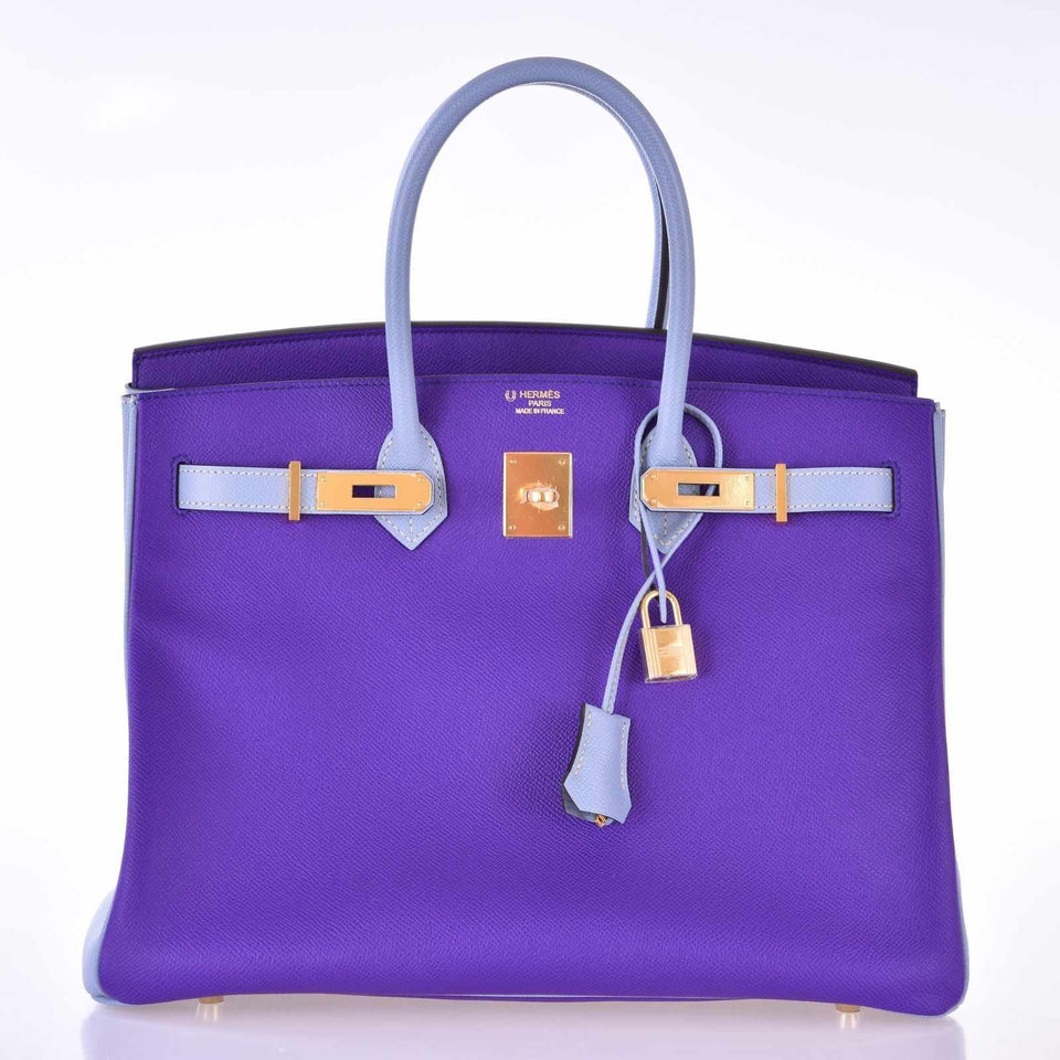 Hermes Birkin 35 HSS Crocus And Blue Lin Epsom Gold Hardware