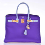 Hermes Birkin 35 HSS Crocus And Blue Lin Epsom Gold Hardware