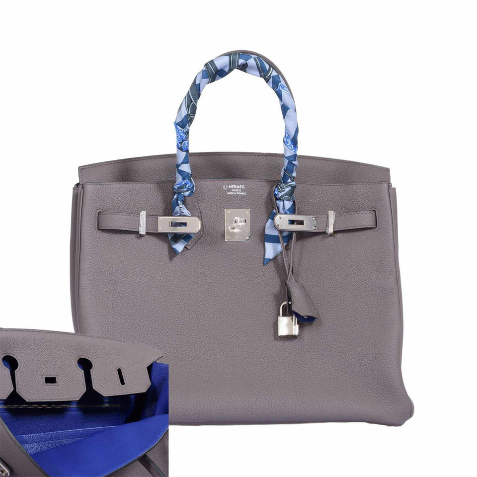 Hermes Birkin 35 HSS Etain With Blue Electric Togo Palladium Hardware