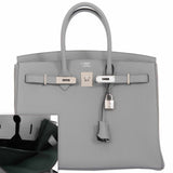 Hermes Birkin 35 HSS Gris Mouette & Vert Fonce Togo Palladium Hardware