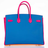 Hermes Birkin 35 HSS Juane D'Or, Mykonos Blue, Rose Tyrien Epsom Gold Hardware