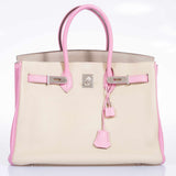 Hermes Birkin 35 HSS Tri-Color Gris T * Bubblegum * Trench Togo Palladium Hardware