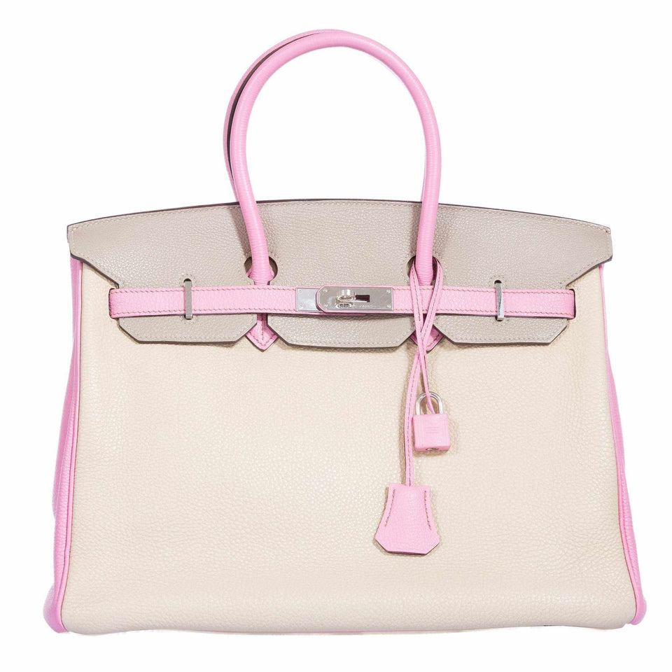 Hermes Birkin 35 HSS Tri-Color Gris T * Bubblegum * Trench Togo Palladium Hardware