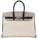 Hermes Birkin 35 HSS Tri-Color Parchment, Etoupe & Black Togo Palladium Hardware - 2007