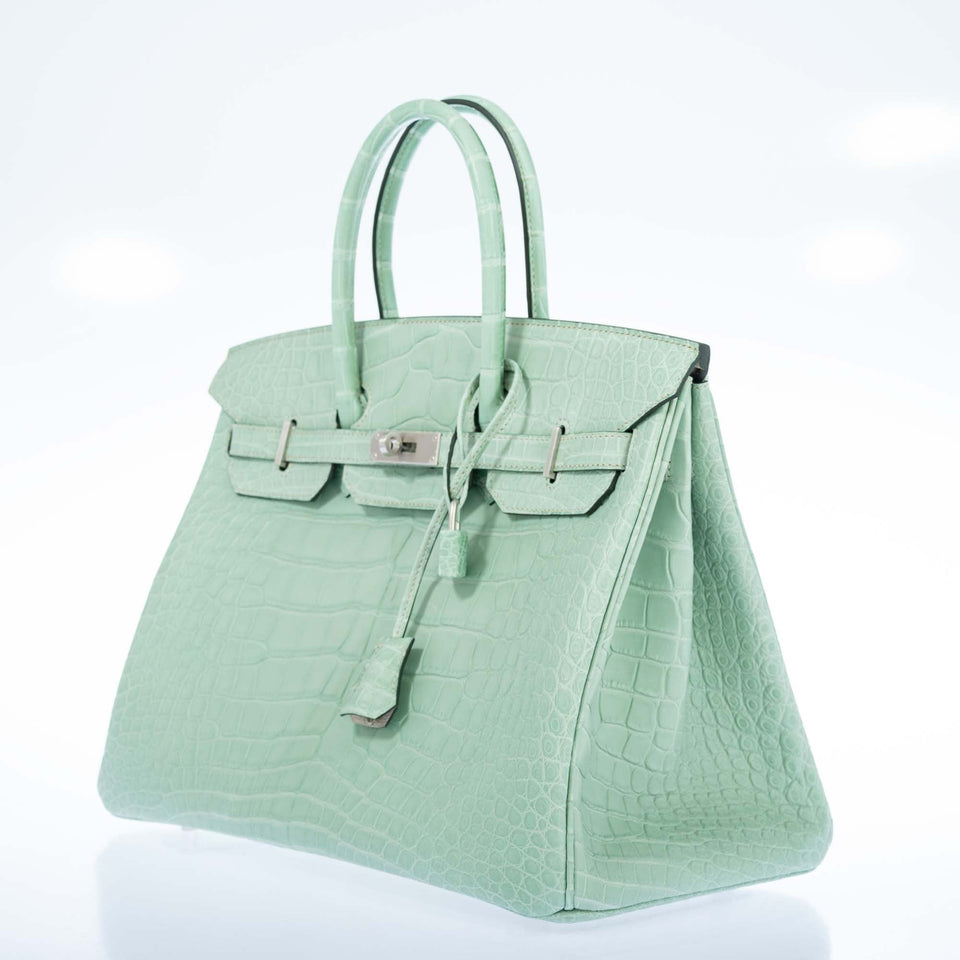 Hermes Birkin 35 HSS Vert D'Eau and Gris Perle Matte Alligator Palladium Hardware