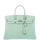 Hermes Birkin 35 HSS Vert D'Eau and Gris Perle Matte Alligator Palladium Hardware