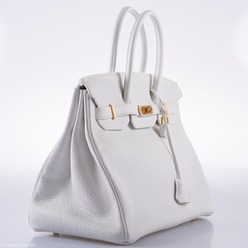 Hermes Birkin 35 HSS White Clemence Leather Brushed Gold Hardware