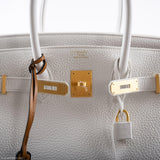 Hermes Birkin 35 HSS White Clemence Leather Brushed Gold Hardware