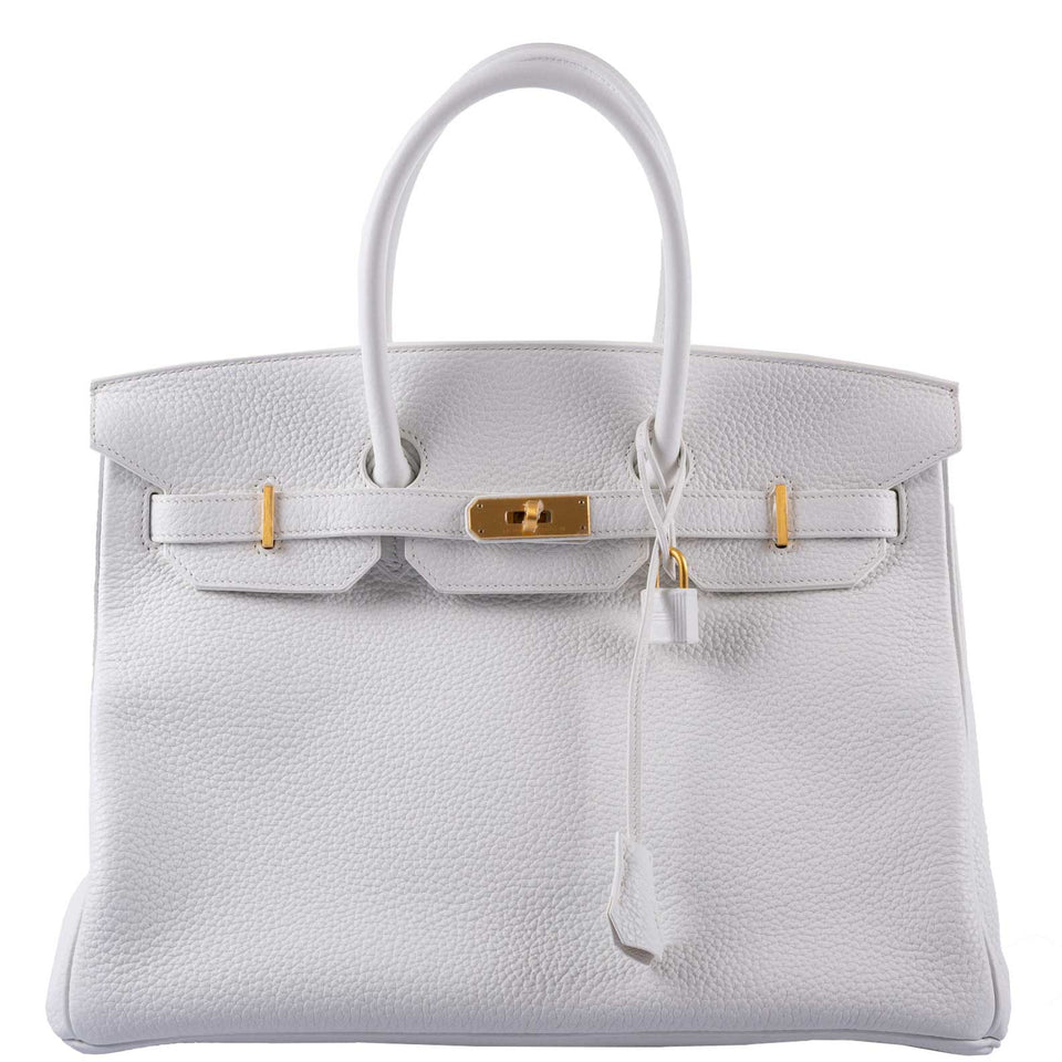 Hermes Birkin 35 HSS White Clemence Leather Brushed Gold Hardware