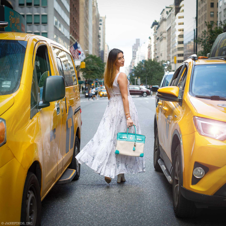 Hermes Birkin 35 Lagoon Swift And Toile Palladium Hardware