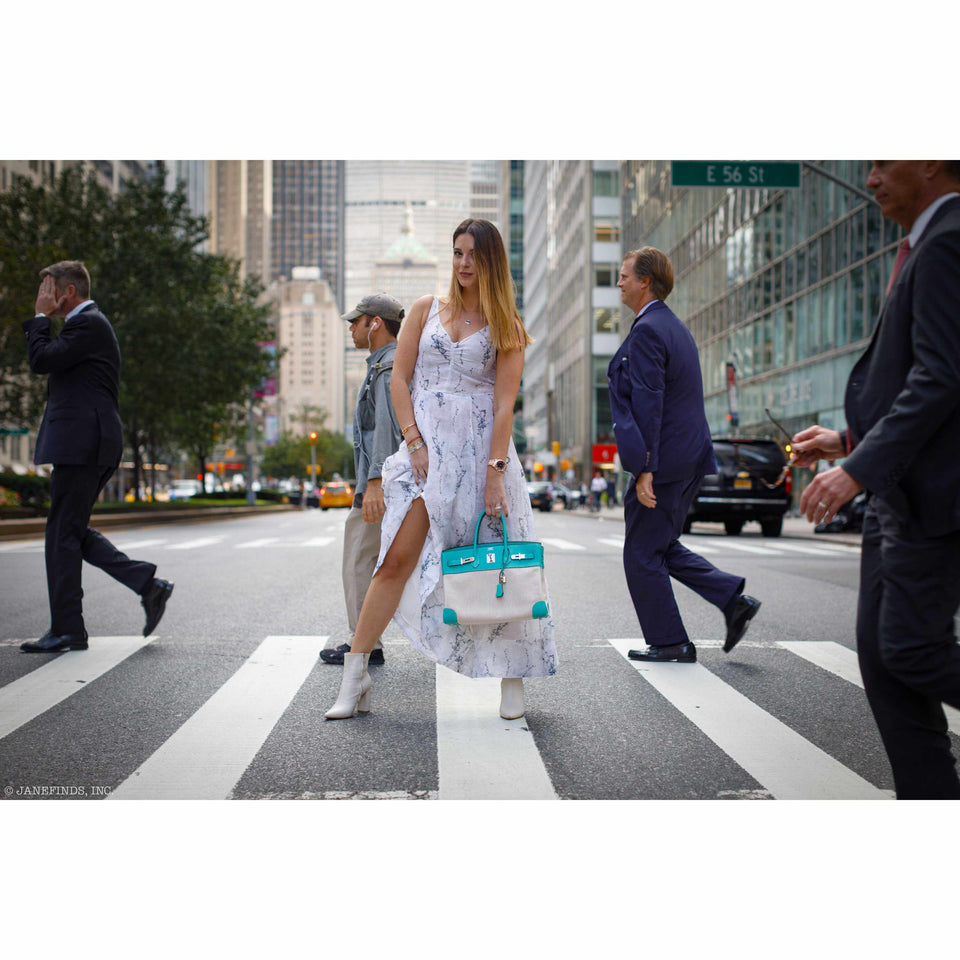 Hermes Birkin 35 Lagoon Swift And Toile Palladium Hardware