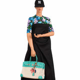 Hermes Birkin 35 Lagoon Swift And Toile Palladium Hardware