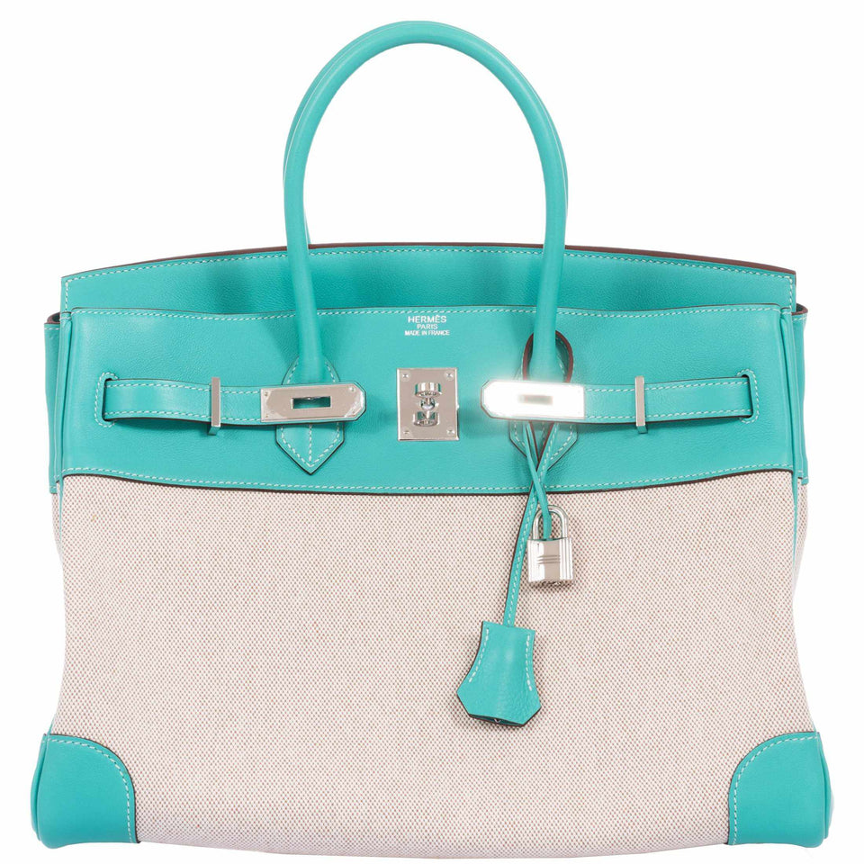 Hermes Birkin 35 Lagoon Swift And Toile Palladium Hardware