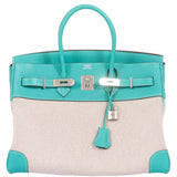 Hermes Birkin 35 Lagoon Swift And Toile Palladium Hardware