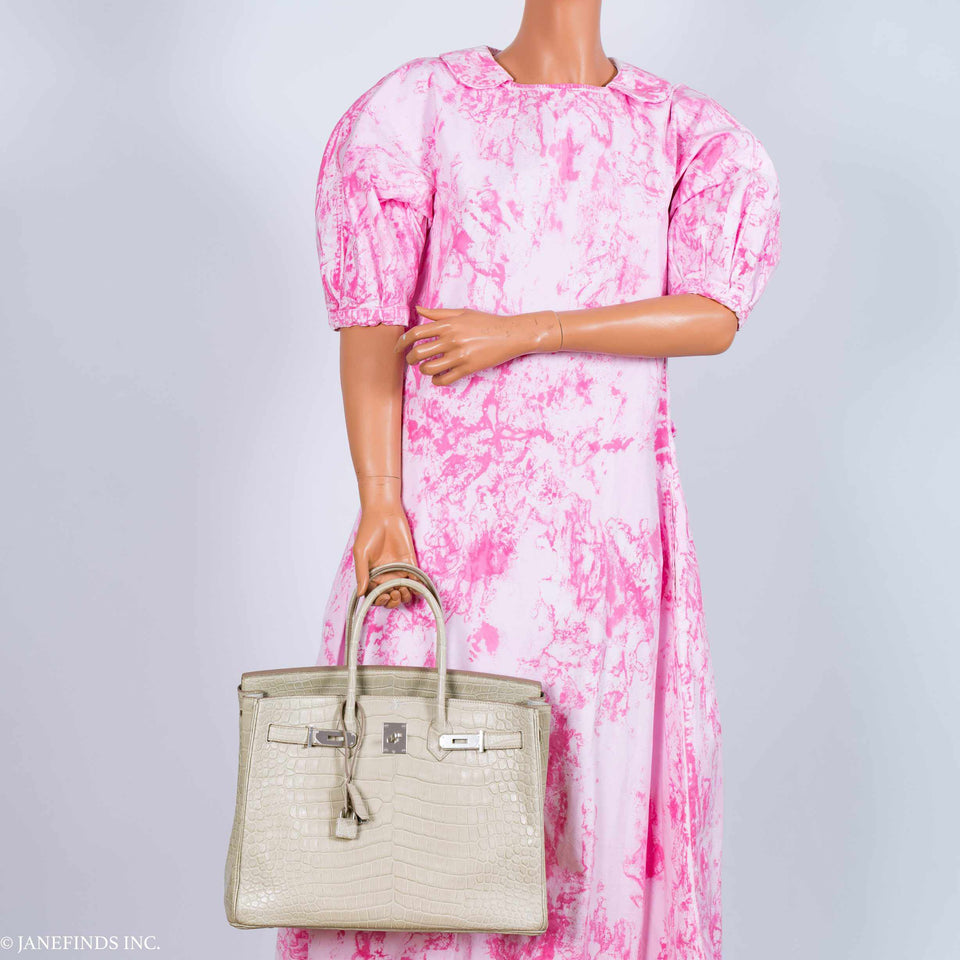 Hermes Birkin 35 Matte Beton Porosus Crocodile Palladium Hardware