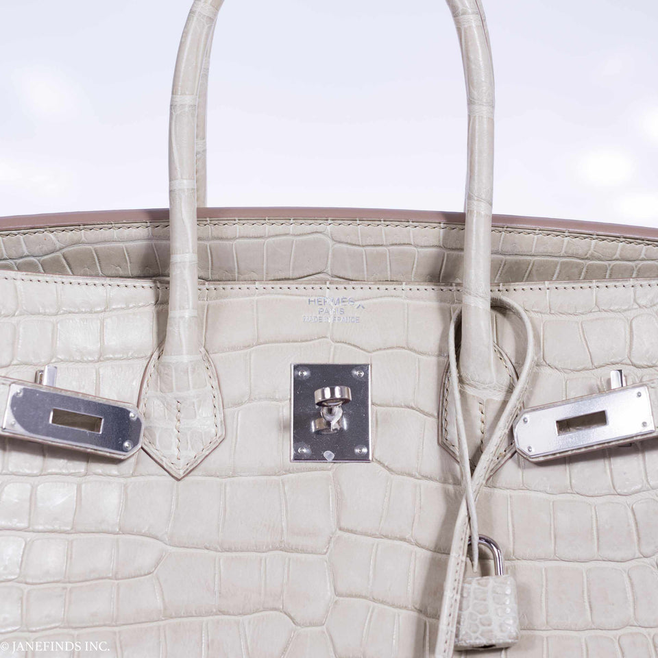 Hermes Birkin 35 Matte Beton Porosus Crocodile Palladium Hardware