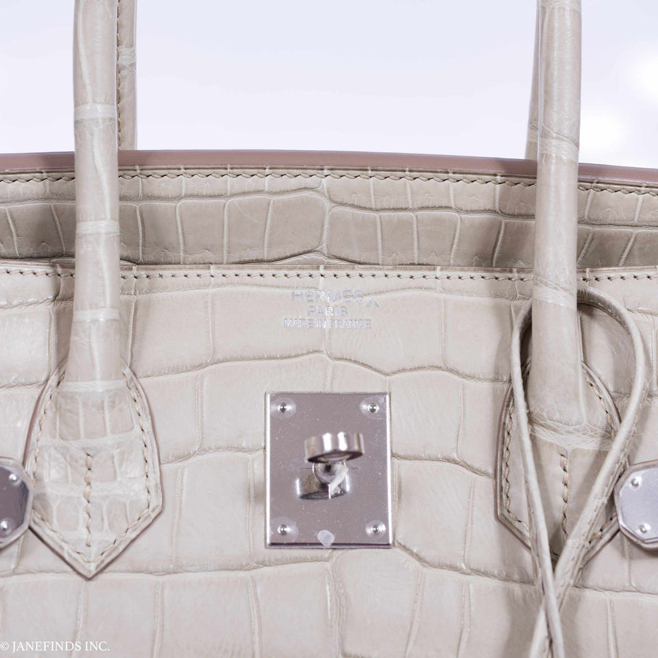 Hermes Birkin 35 Matte Beton Porosus Crocodile Palladium Hardware