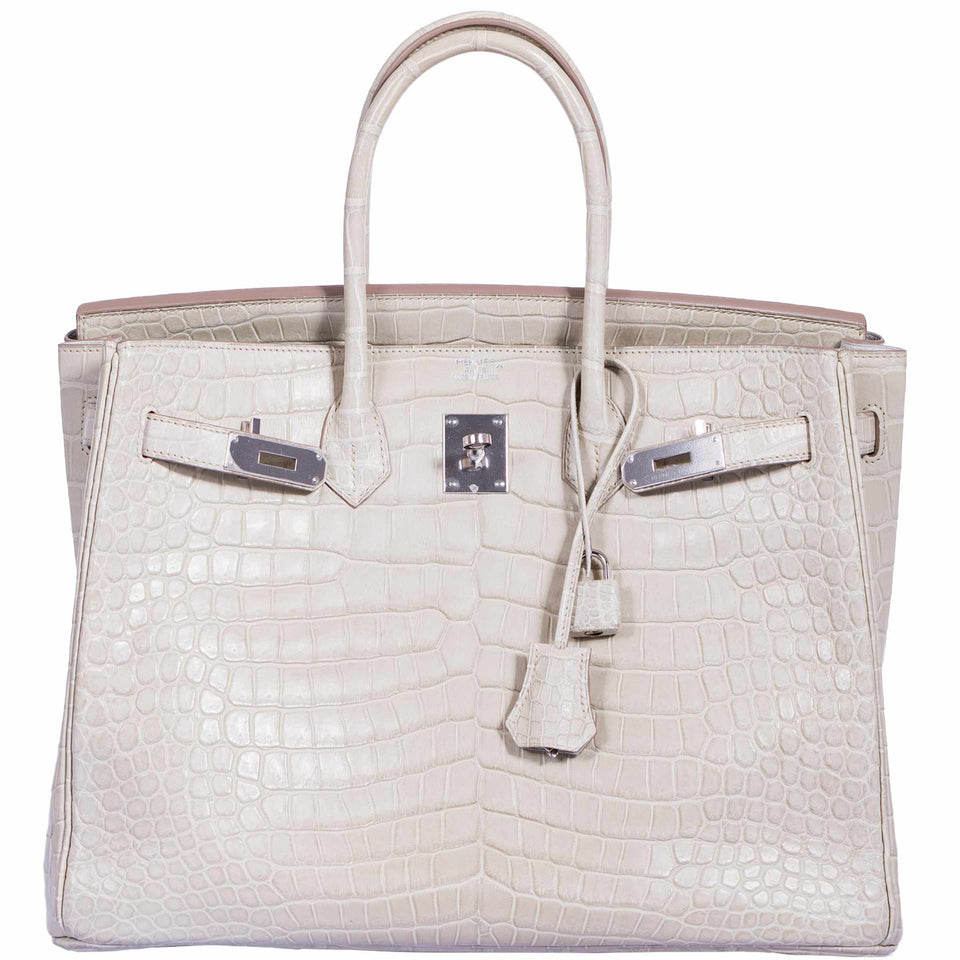 Hermes Birkin 35 Matte Beton Porosus Crocodile Palladium Hardware