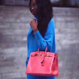 Hermes Birkin 35 Matte Bougainvillea Pink Porosus Crocodile Gold Hardware