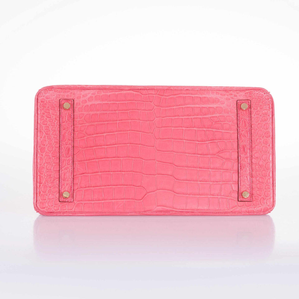 Hermes Birkin 35 Matte Bougainvillea Pink Porosus Crocodile Gold Hardware