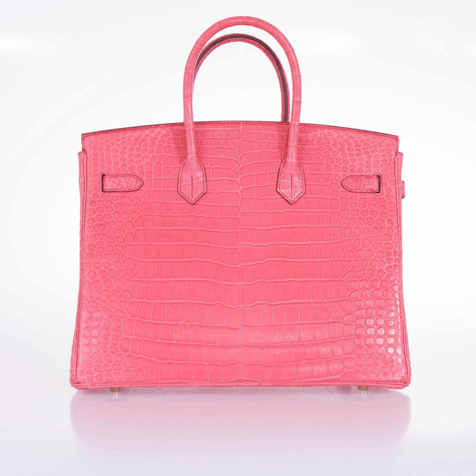 Hermes Birkin 35 Matte Bougainvillea Pink Porosus Crocodile Gold Hardware