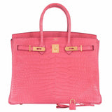 Hermes Birkin 35 Matte Bougainvillea Pink Porosus Crocodile Gold Hardware