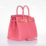 Hermes Birkin 35 Matte Bougenville Pink Crocodile Porosus Gold Hardware
