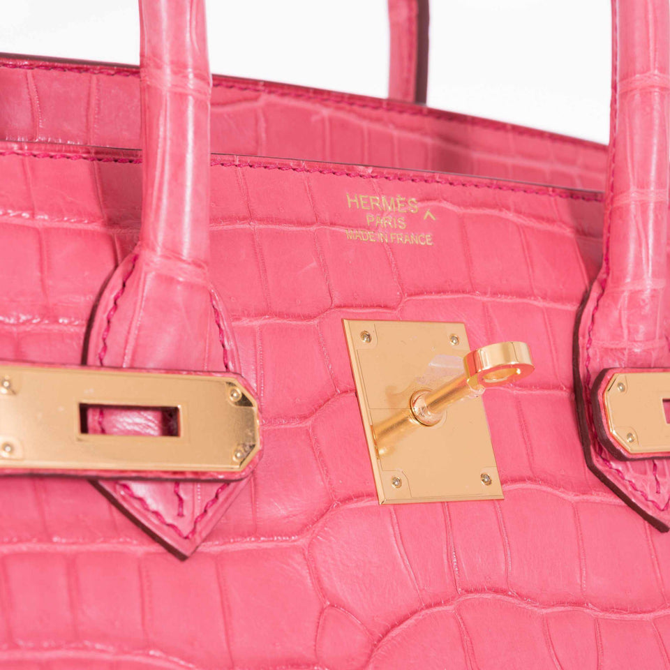 Hermes Birkin 35 Matte Bougenville Pink Crocodile Porosus Gold Hardware