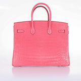 Hermes Birkin 35 Matte Bougenville Pink Crocodile Porosus Gold Hardware