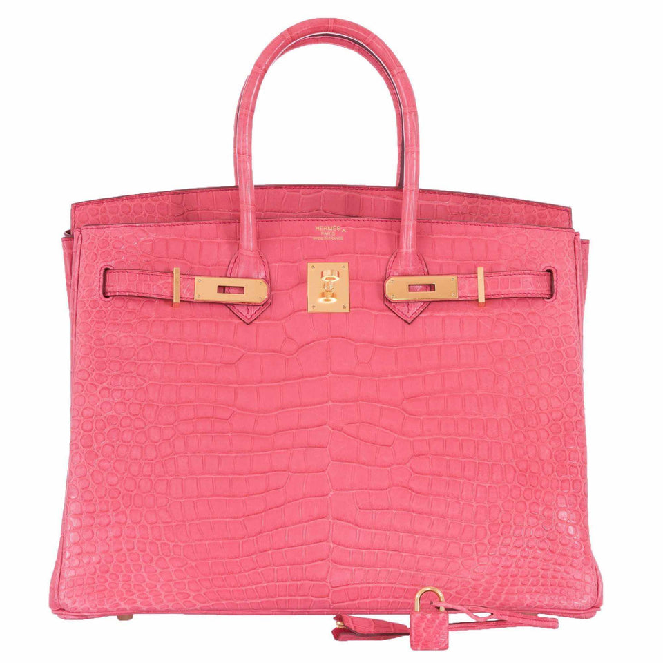 Hermes Birkin 35 Matte Bougenville Pink Crocodile Porosus Gold Hardware