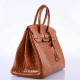 Hermes Birkin 35 Matte Fauve Barenia Porosus Crocodile Gold Hardware - 2008, L Square