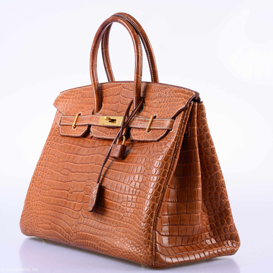 Hermes Birkin 35 Matte Fauve Barenia Porosus Crocodile Gold Hardware - 2008, L Square