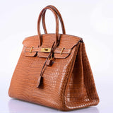 Hermes Birkin 35 Matte Fauve Barenia Porosus Crocodile Gold Hardware - 2008, L Square