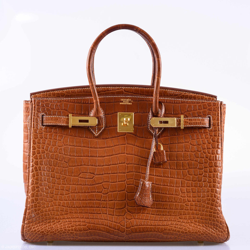 Hermes Birkin 35 Matte Fauve Barenia Porosus Crocodile Gold Hardware - 2008, L Square