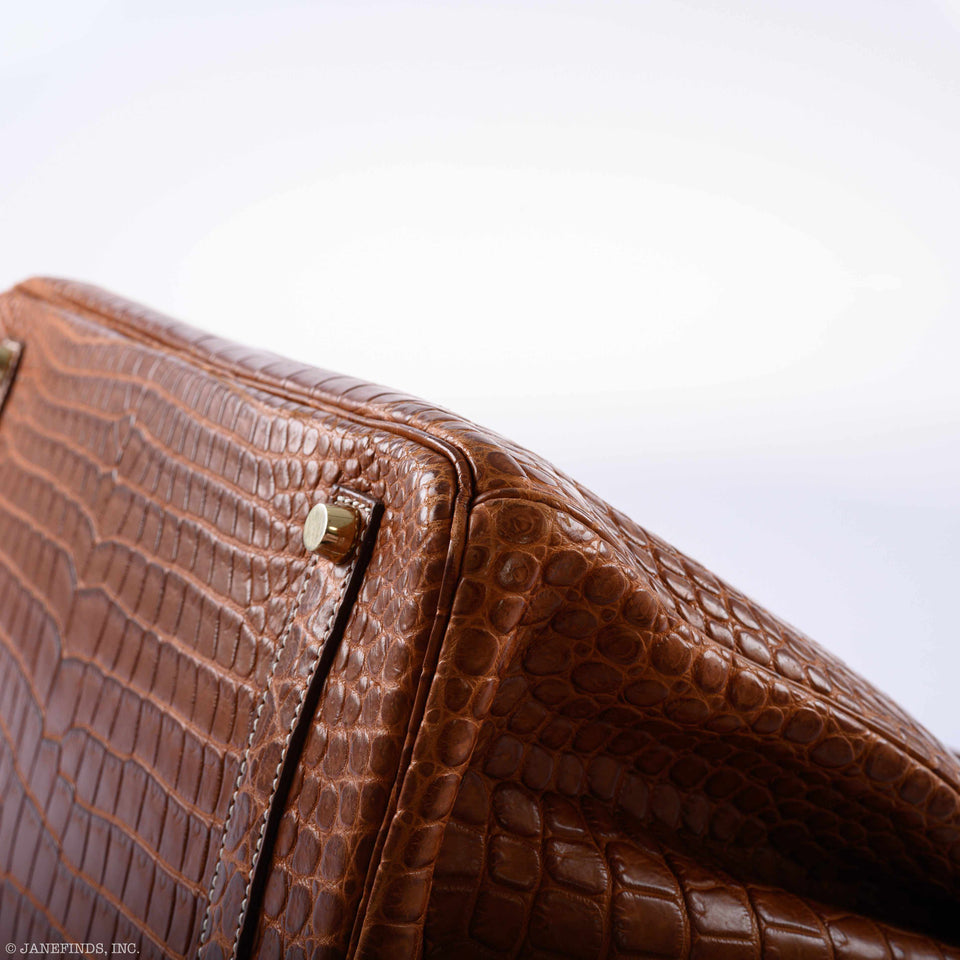 Hermes Birkin 35 Matte Fauve Barenia Porosus Crocodile Gold Hardware - 2008, L Square