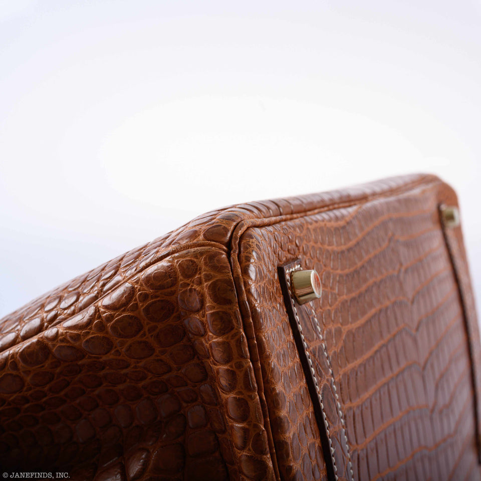 Hermes Birkin 35 Matte Fauve Barenia Porosus Crocodile Gold Hardware - 2008, L Square