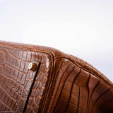 Hermes Birkin 35 Matte Fauve Barenia Porosus Crocodile Gold Hardware - 2008, L Square