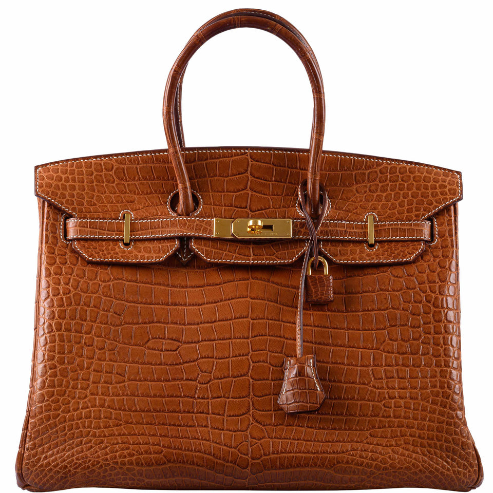 Hermes Birkin 35 Matte Fauve Barenia Porosus Crocodile Gold Hardware - 2008, L Square