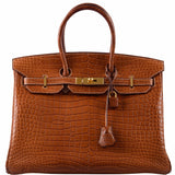 Hermes Birkin 35 Matte Fauve Barenia Porosus Crocodile Gold Hardware - 2008, L Square