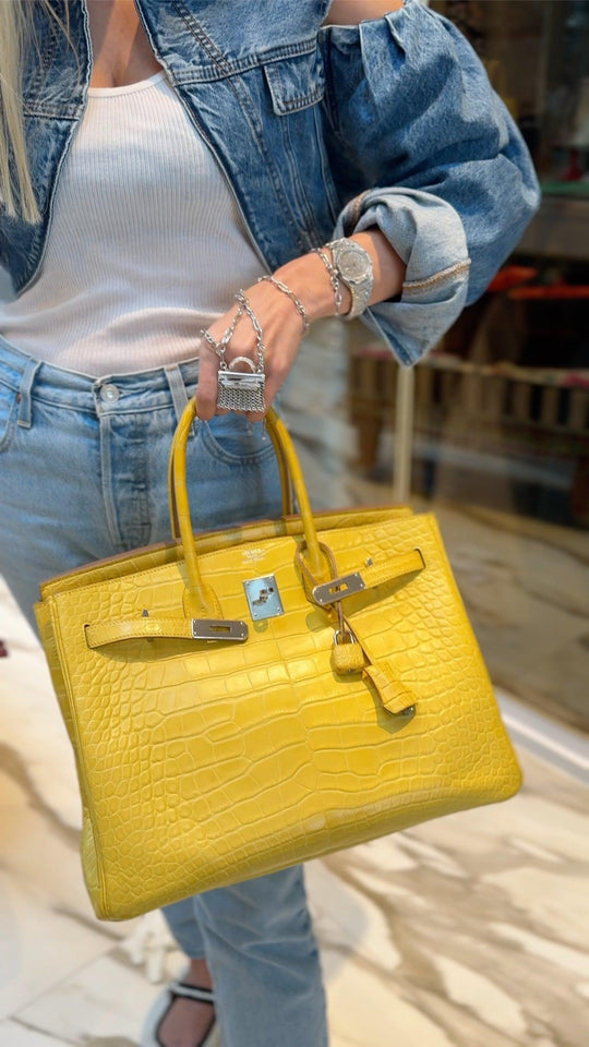 Hermes Birkin 35 Mimosa Matte Alligator Palladium Hardware