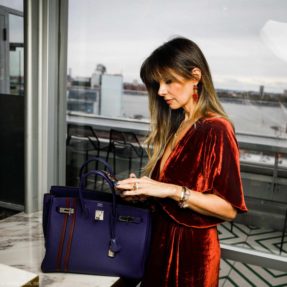 Hermes Birkin 35 Officier Blue Encre Verso Bordeaux Togo Palladium Hardware