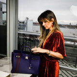 Hermes Birkin 35 Officier Blue Encre Verso Bordeaux Togo Palladium Hardware