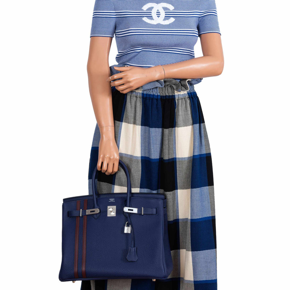 Hermes Birkin 35 Officier Blue Encre Verso Bordeaux Togo Palladium Hardware