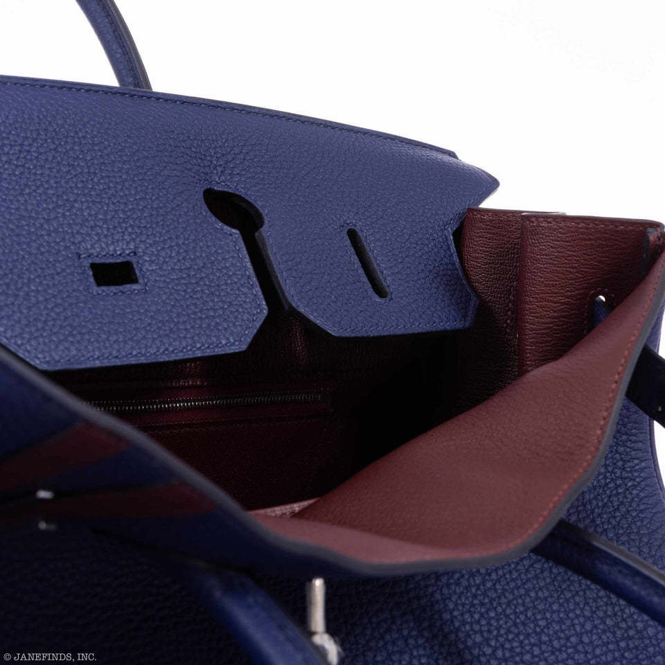 Hermes Birkin 35 Officier Blue Encre Verso Bordeaux Togo Palladium Hardware