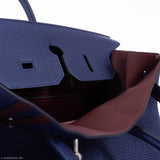 Hermes Birkin 35 Officier Blue Encre Verso Bordeaux Togo Palladium Hardware