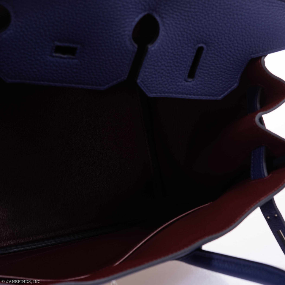 Hermes Birkin 35 Officier Blue Encre Verso Bordeaux Togo Palladium Hardware